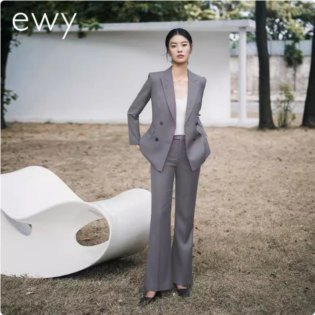 Spring and Autumn Fashion High-end Grey Double-breasted Professional Women's Pants suit Temperament Women's President Slim-fit Slimming Dress Work Clothes