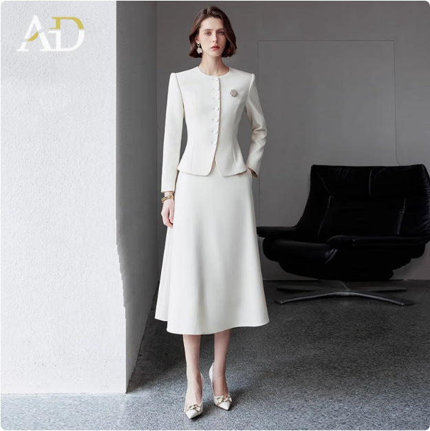 Ad Autumn Women's Clothing 2026 New Fashion Set Young and Stylish Age-Reducing Formal Wear White Professional Suit with Umbrella Skirt