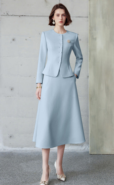 Ad Autumn Women's Clothing 2026 New Fashion Set Young and Stylish Age-Reducing Formal Wear White Professional Suit with Umbrella Skirt