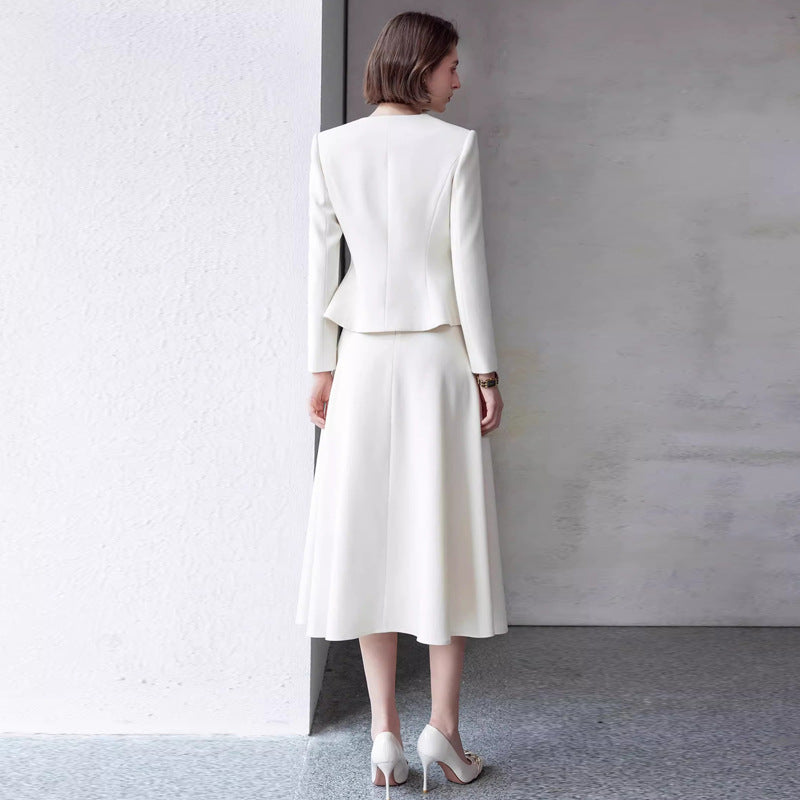 Ad Autumn Women's Clothing 2026 New Fashion Set Young and Stylish Age-Reducing Formal Wear White Professional Suit with Umbrella Skirt