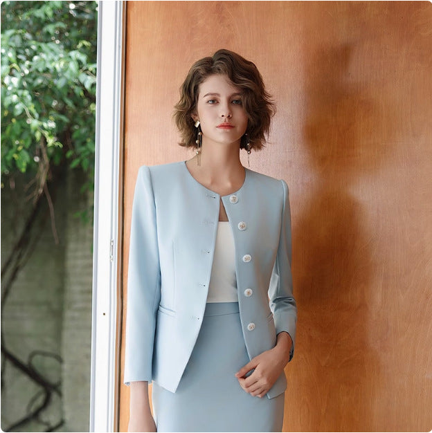 Western Style Suit Coat Women's Autumn and Winter Fashionable White Collar Work Suit suit Women's Beauty Salon Work Clothes Dress OL