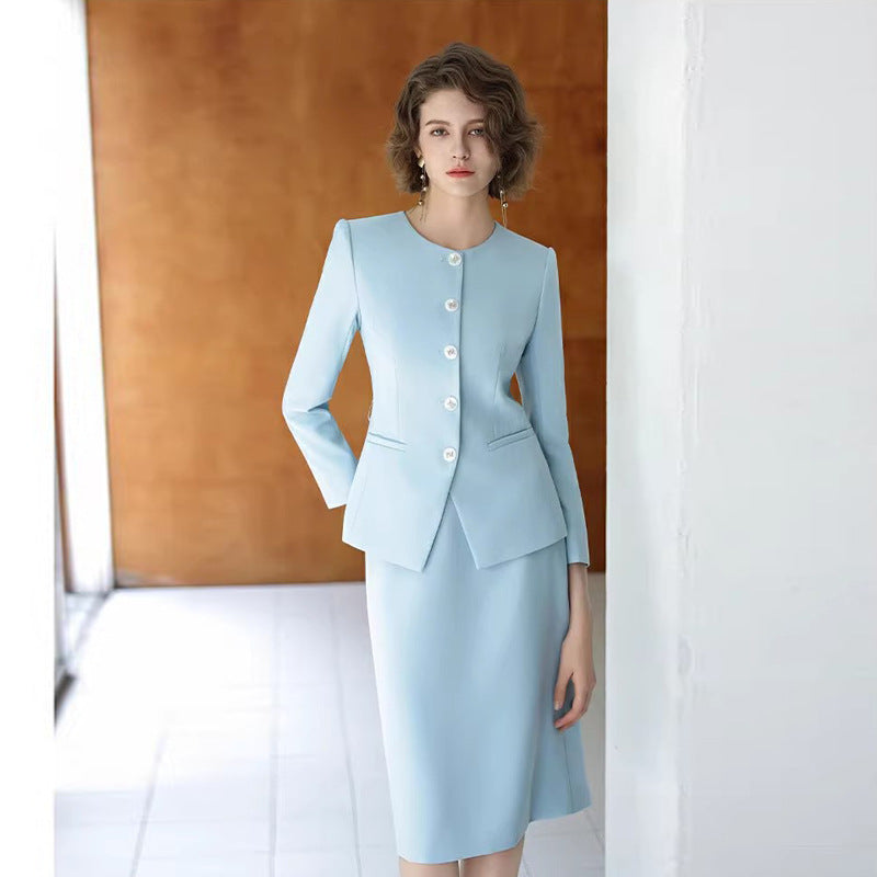 Western Style Suit Coat Women's Autumn and Winter Fashionable White Collar Work Suit suit Women's Beauty Salon Work Clothes Dress OL