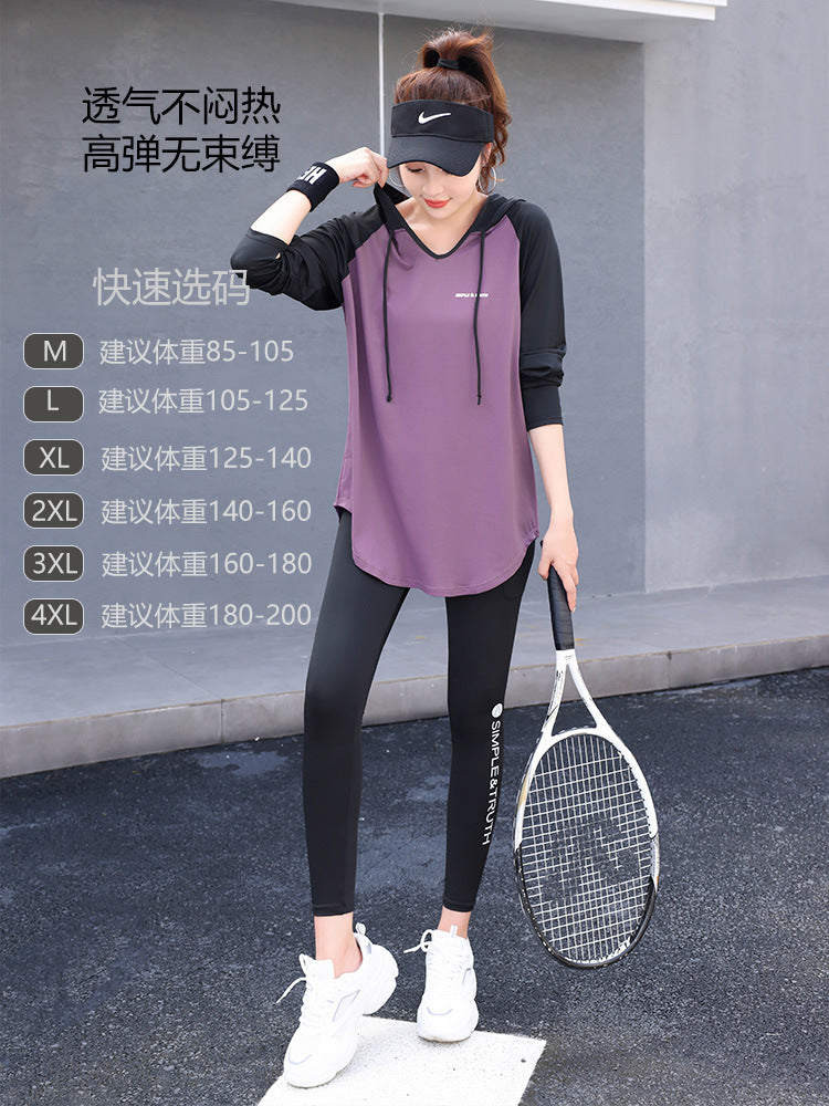 Yoga Fitness Clothes suit Sports Running Gym plus size chubby girl Covering Belly Slimming Relaxed-fit Korean Style