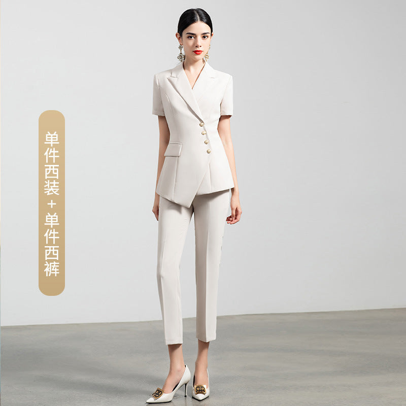 Summer business wear women's elegant thin short-sleeved suit apricot double-breasted fashion work clothes suit President formal wear