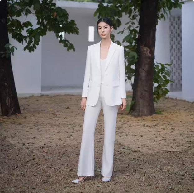 Spring and Autumn New High-grade White Suit suit Spurs Forumsuit Pants Broadcasting Host Suit Work Clothes