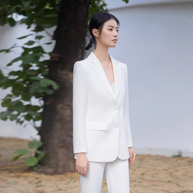 Spring and Autumn New High-grade White Suit suit Spurs Forumsuit Pants Broadcasting Host Suit Work Clothes