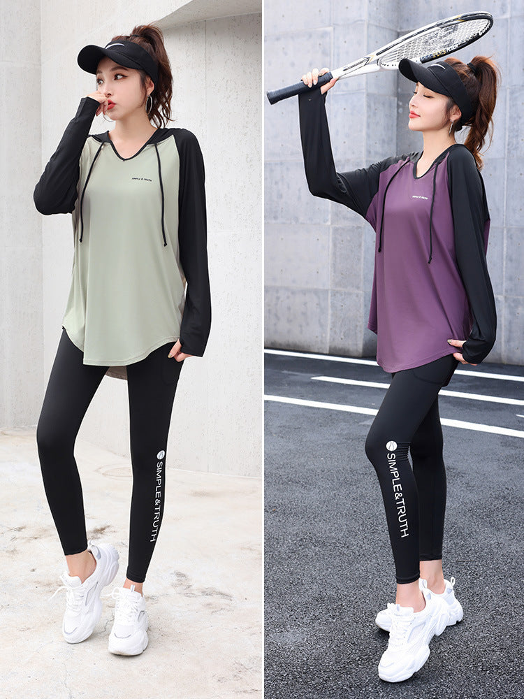 Yoga Fitness Clothes suit Sports Running Gym plus size chubby girl Covering Belly Slimming Relaxed-fit Korean Style