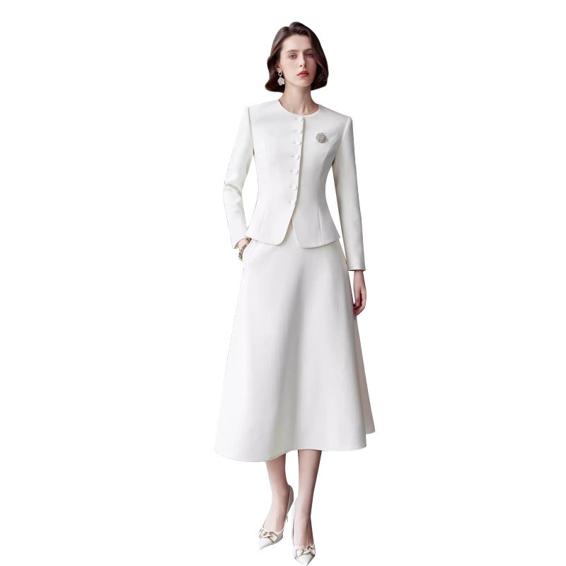 Ad Autumn Women's Clothing 2026 New Fashion Set Young and Stylish Age-Reducing Formal Wear White Professional Suit with Umbrella Skirt