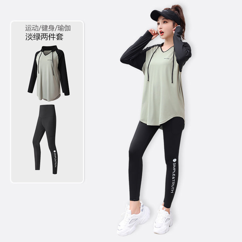 Yoga Fitness Clothes suit Sports Running Gym plus size chubby girl Covering Belly Slimming Relaxed-fit Korean Style