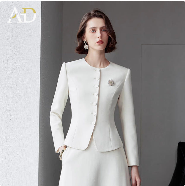 Ad Autumn Women's Clothing 2026 New Fashion Set Young and Stylish Age-Reducing Formal Wear White Professional Suit with Umbrella Skirt