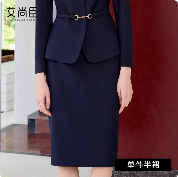 Spring and Autumn Fashion New Small V Neck Navy Blue Professional Women's Pants Suit Slim Fit Slim Manager Formal Work Clothes Ol