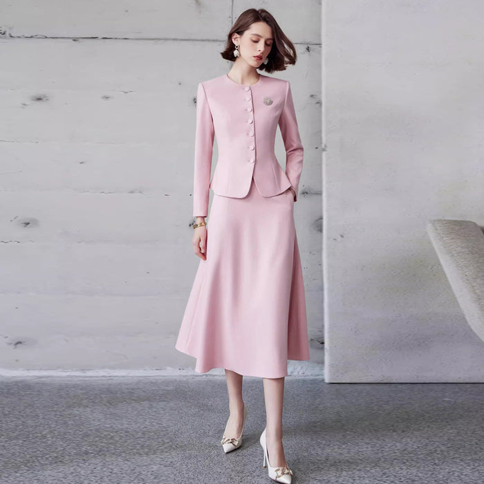 Ad Autumn Women's Clothing 2026 New Fashion Set Young and Stylish Age-Reducing Formal Wear White Professional Suit with Umbrella Skirt