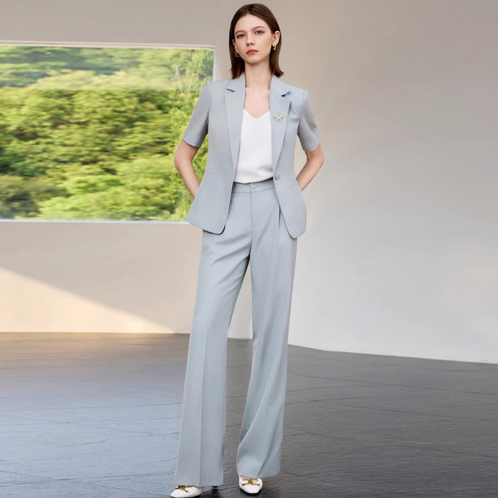 Summer New Light Blue Short-Sleeved Suit Suit Slimming Look Simple Elegant Manager Formal Work Clothes Suit Pants