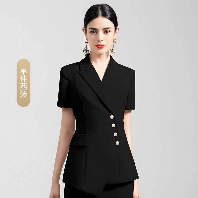 Summer business wear women's elegant thin short-sleeved suit apricot double-breasted fashion work clothes suit President formal wear