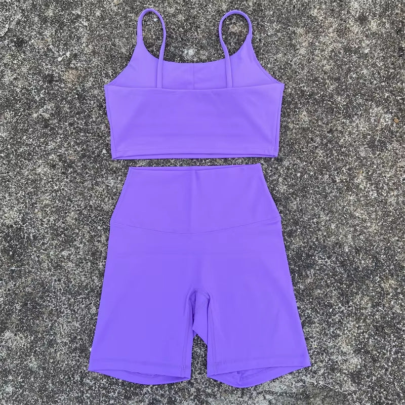 Women's Tight Stretch Yoga Shorts suit U-Shaped Camisole Outer Wear Sports Underwear gym yoga set