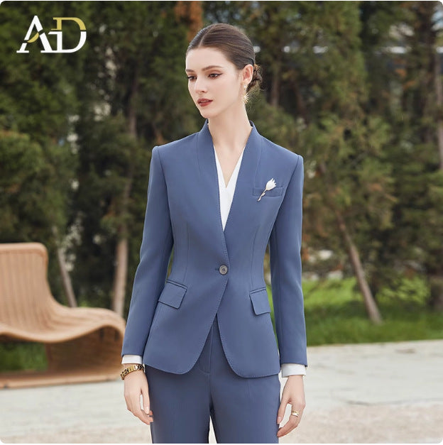 AD High-end Collarless Suit Coat Women's Business Wear Two-piece Set Slim-fit Slimming Cropped Pants Work Clothes Dress