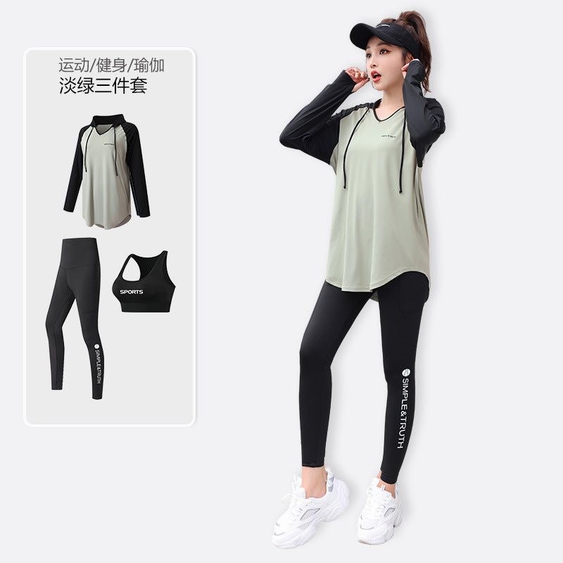 Yoga Fitness Clothes suit Sports Running Gym plus size chubby girl Covering Belly Slimming Relaxed-fit Korean Style