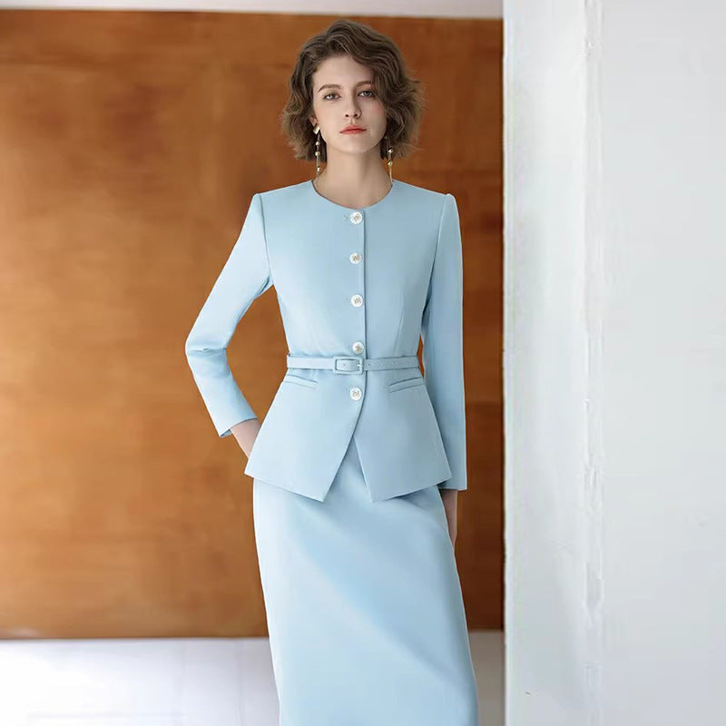 Western Style Suit Coat Women's Autumn and Winter Fashionable White Collar Work Suit suit Women's Beauty Salon Work Clothes Dress OL