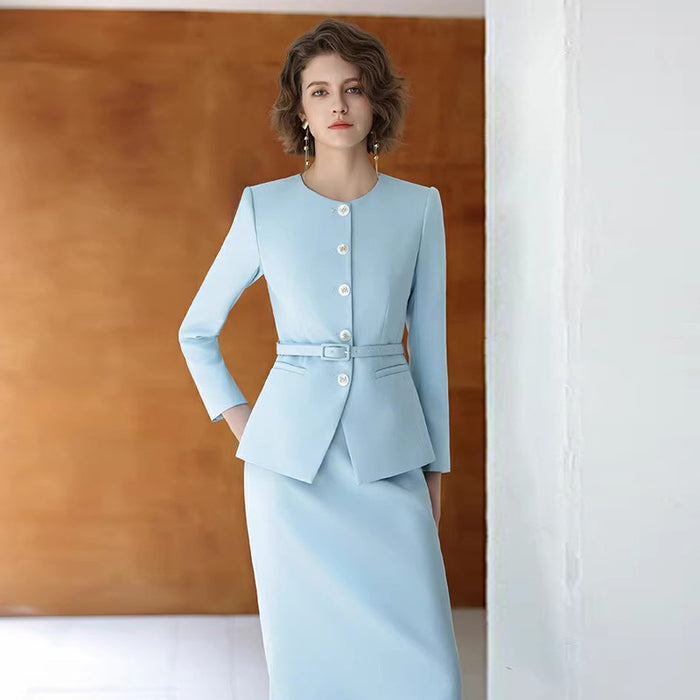 Western Style Suit Coat Women's Autumn and Winter Fashionable White Collar Work Suit suit Women's Beauty Salon Work Clothes Dress OL