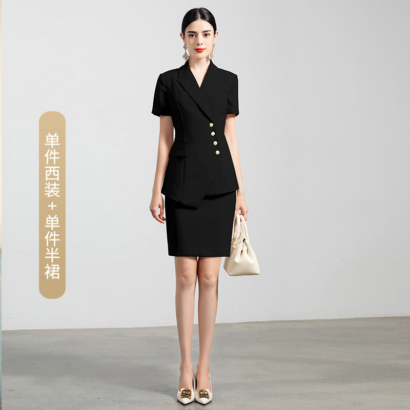 Summer business wear women's elegant thin short-sleeved suit apricot double-breasted fashion work clothes suit President formal wear