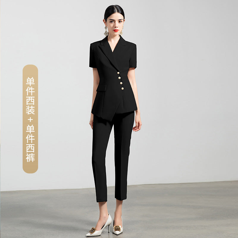 Summer business wear women's elegant thin short-sleeved suit apricot double-breasted fashion work clothes suit President formal wear