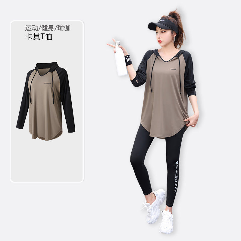 Yoga Fitness Clothes suit Sports Running Gym plus size chubby girl Covering Belly Slimming Relaxed-fit Korean Style