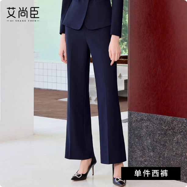 Spring and Autumn Fashion New Small V Neck Navy Blue Professional Women's Pants Suit Slim Fit Slim Manager Formal Work Clothes Ol