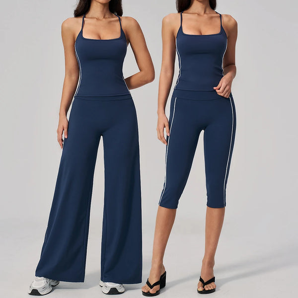 Yoga Set Fitness Outfits Sportswear Gym Tracksuit 2 Pieces High Waist Capri Pants Sports Bra Athletic Wear Women Workout Clothes