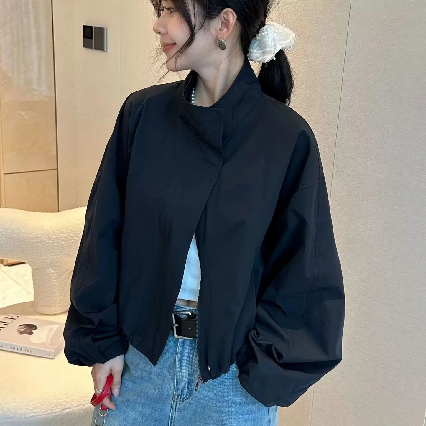 Fashion Casual Short Women's Jacket Spring Summer New Loose Windbreaker Sun Protection Zipper Commute Coat