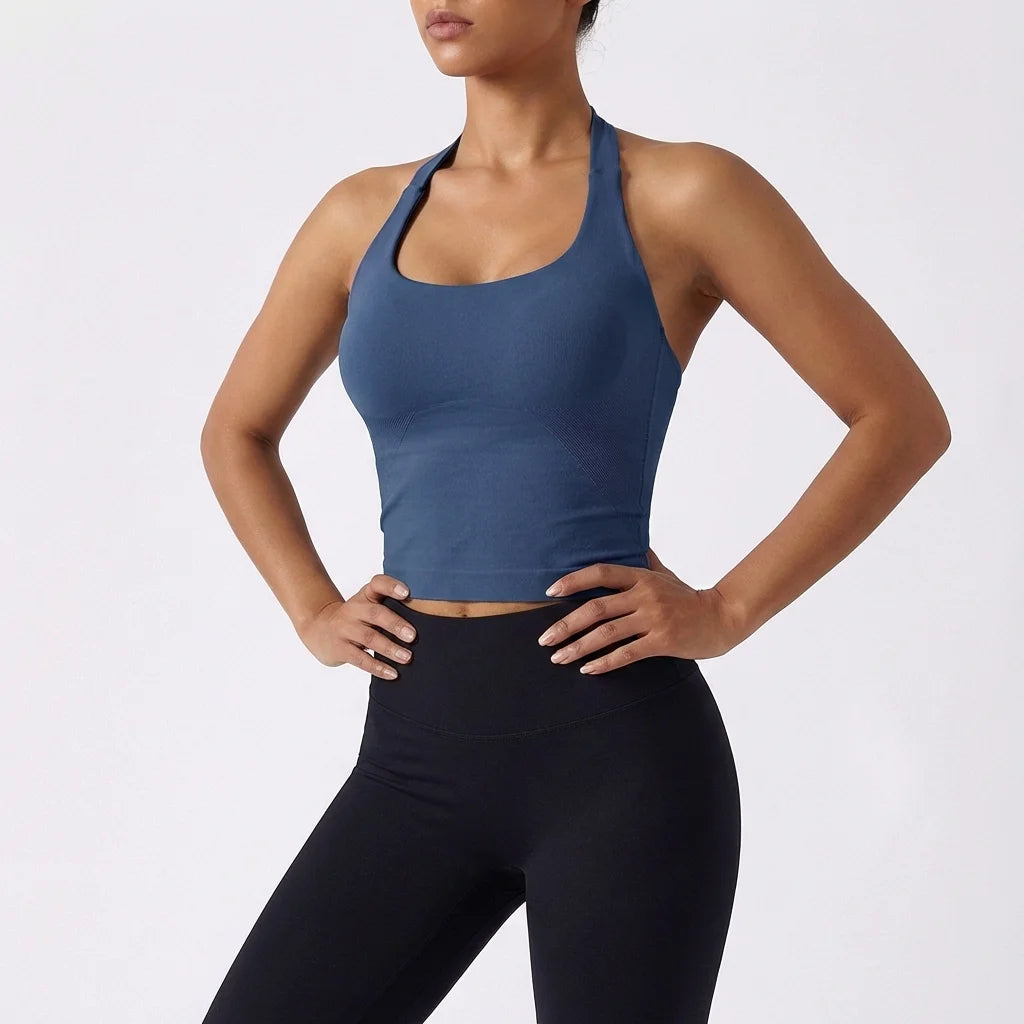 Women's Sexy Seamless Yoga Vest Fitness Bra Sports Bra Hanging Neck Yoga Vest Breathable Pilates Top Gym Top for Active Wear
