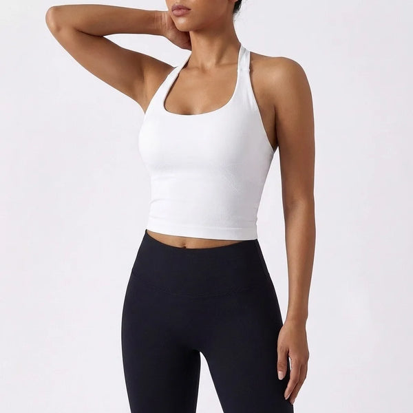 Women's Sexy Seamless Yoga Vest Fitness Bra Sports Bra Hanging Neck Yoga Vest Breathable Pilates Top Gym Top for Active Wear