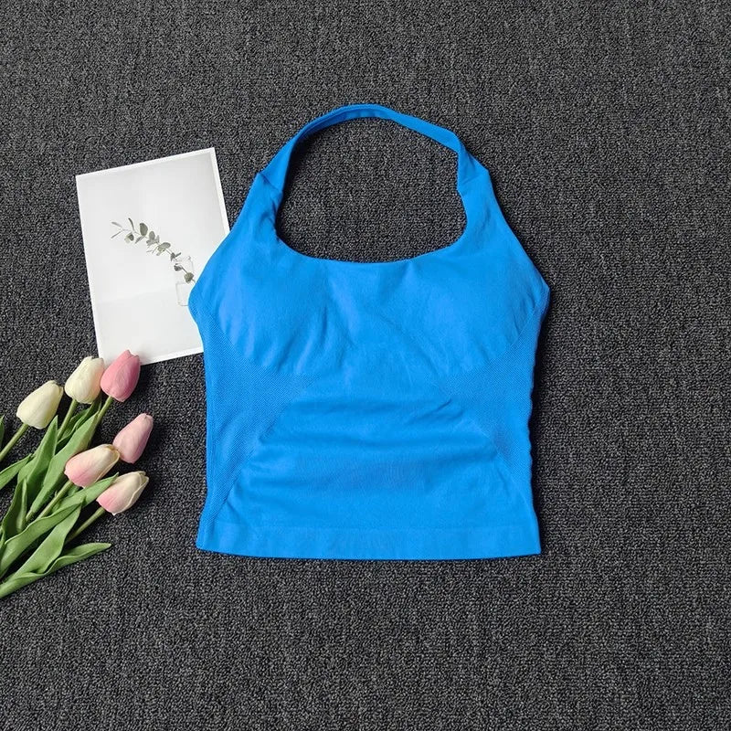 Women's Sexy Seamless Yoga Vest Fitness Bra Sports Bra Hanging Neck Yoga Vest Breathable Pilates Top Gym Top for Active Wear