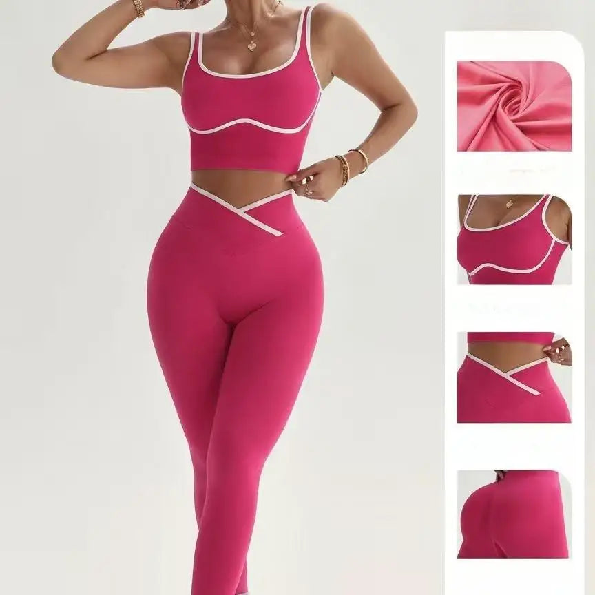2-piece yoga exercise set, bra, vest, pants, fitness suit, yoga suit, women's high waist and hip lifting yoga suit set