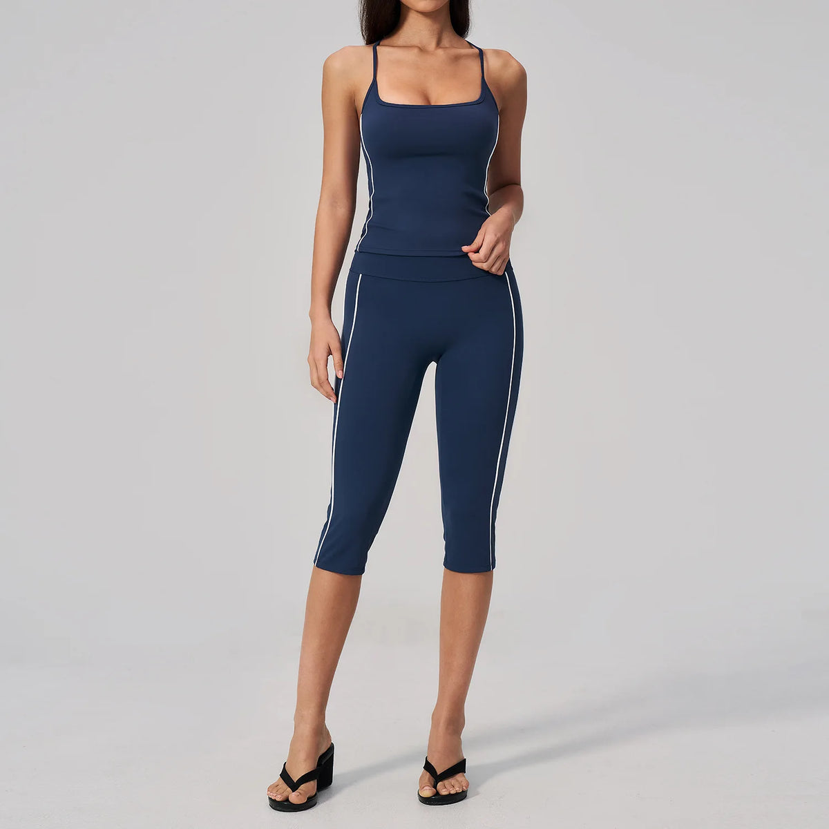 Yoga Set Fitness Outfits Sportswear Gym Tracksuit 2 Pieces High Waist Capri Pants Sports Bra Athletic Wear Women Workout Clothes