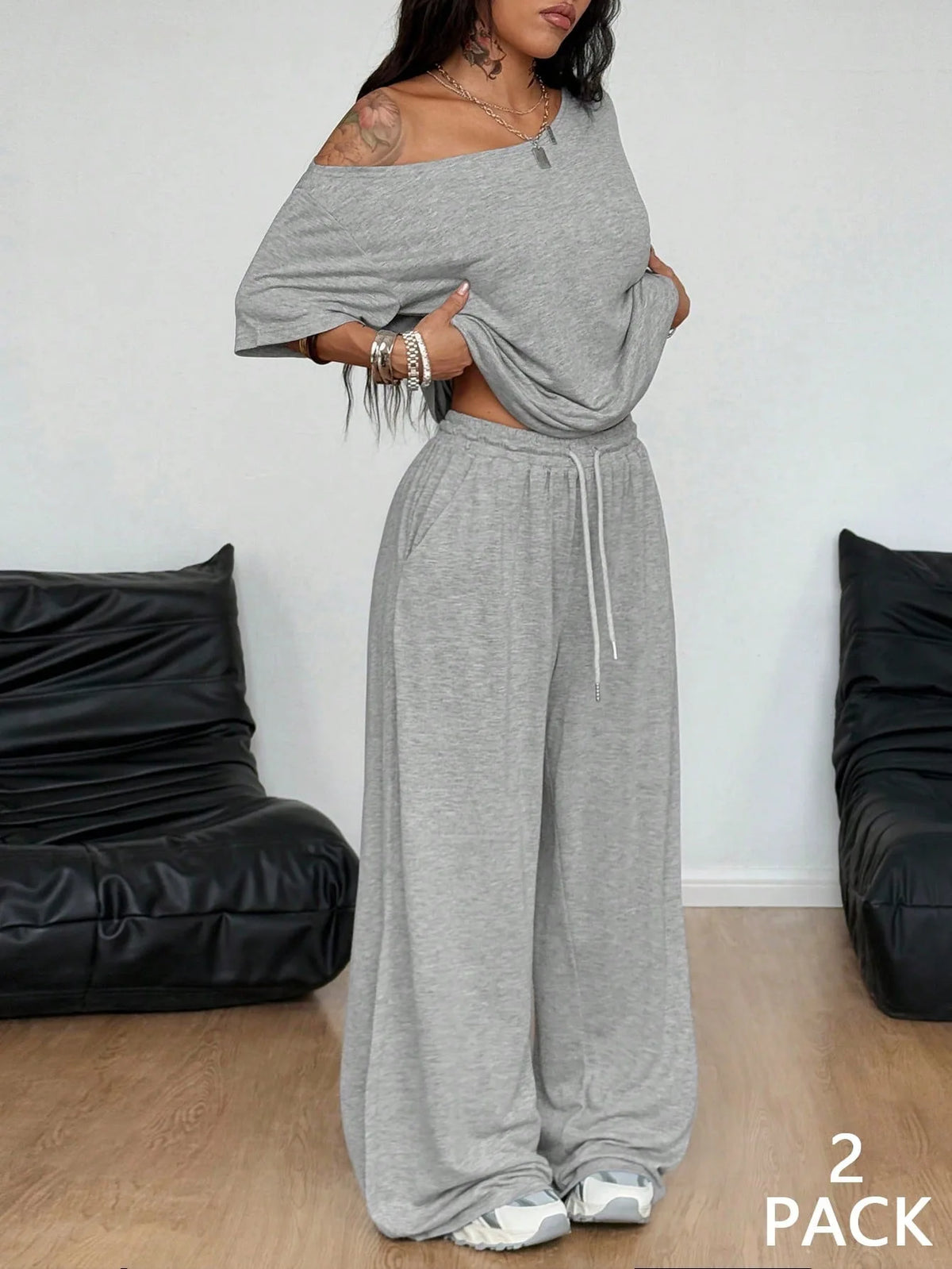 Casual New In Matching Sets 2 Pieces Set For Woman Two Piece Outfits Blusas T Shirt Tees Simple Style Homewear Loose Solid Color