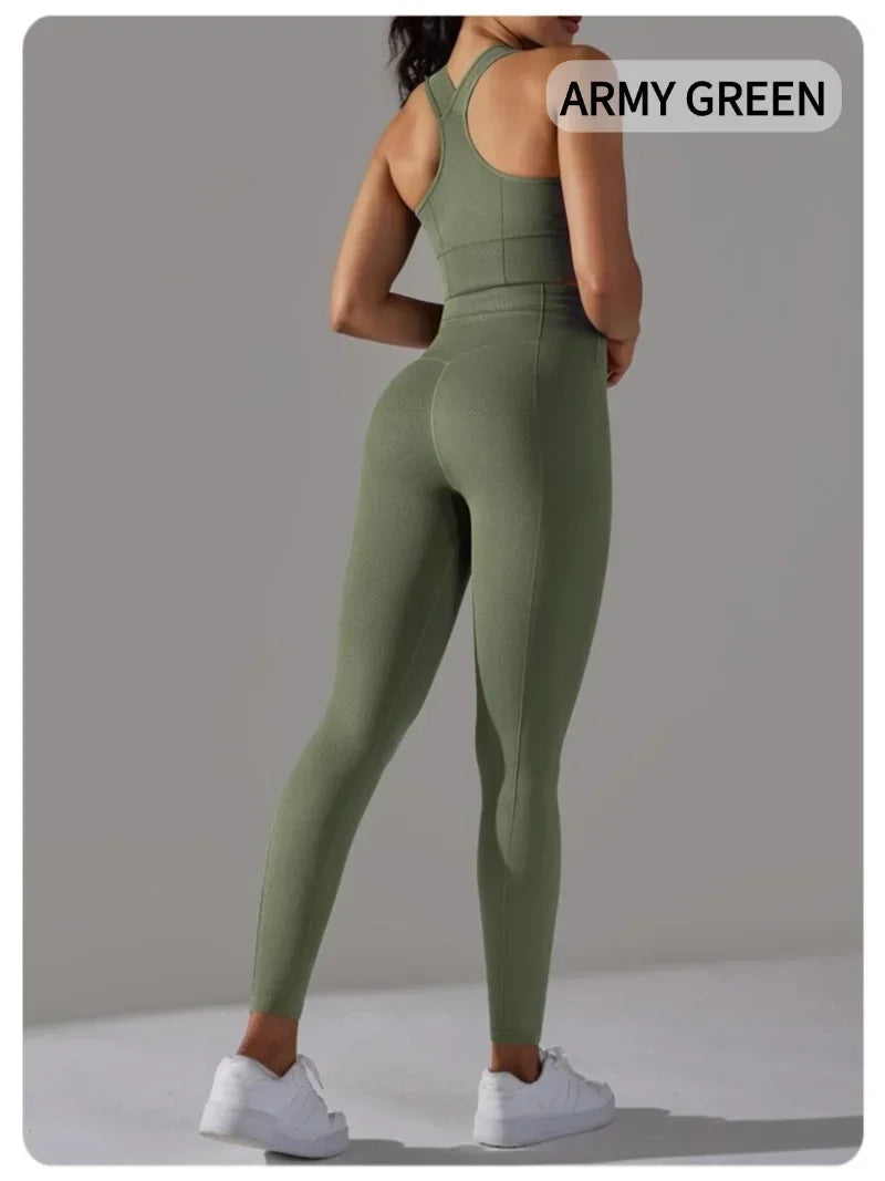 2 Piece Women's Yoga Outfit Set Sports Leggings And Elastic Vest Gym Workout Clothing Sexy Pants for Fitness And Pilates