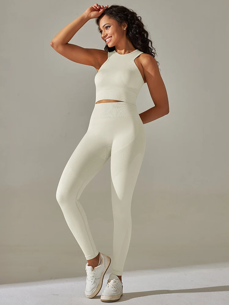 Women Yoga Set Sports Suit Sports Vest Gym Leggings 2Pcs Suit Seamless Workout Clothes Sportswear Running Fitness Tracksuit