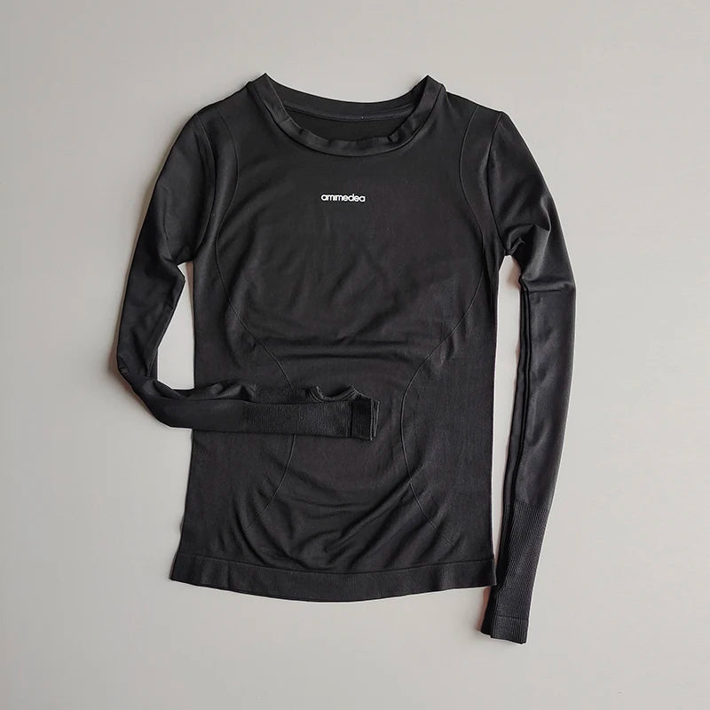 Women's Gym Long Sleeve Top, Letter Graphic Workout Shirt, Quick Dry Compression Wear for Running & Yoga