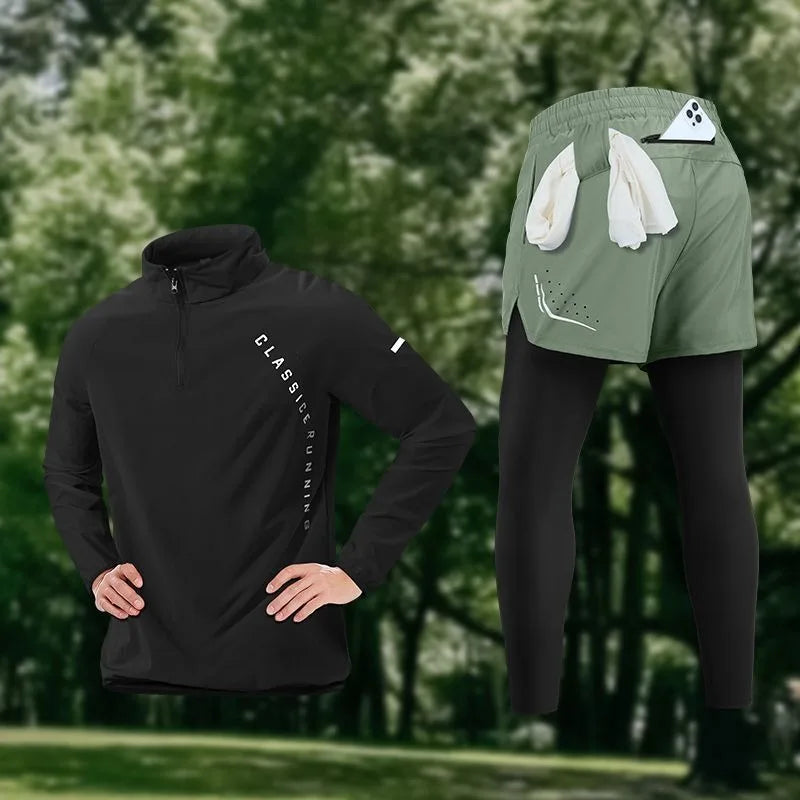 Men's Gym Sets Outdoor Sports Tops Pants Trendy Youth Windbreaker Breathable Tracksuits Jogging Training Wear Quality Clothing