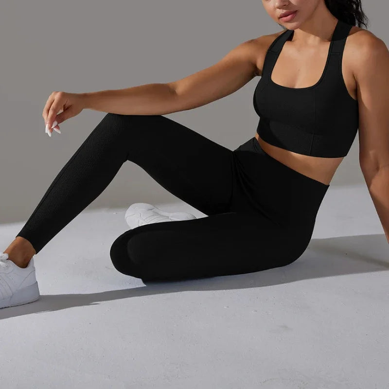 2 Piece Women's Yoga Outfit Set Sports Leggings And Elastic Vest Gym Workout Clothing Sexy Pants for Fitness And Pilates