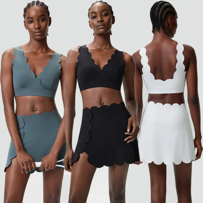 Yoga Set 2 Pieces Gym Clothes Woman Exercise Sets High Waist Hip Lifting Yoga V-neck Vest Short Skirts Gym Workout Clothing