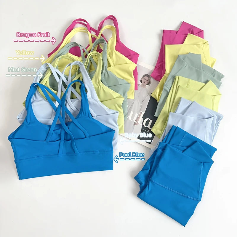 2 Pieces Yoga Set Women Gym Set Workout Clothes Sports Suits High Waist Leggings Cross Straps Fitness Bra Running Tracksuit👚👍️