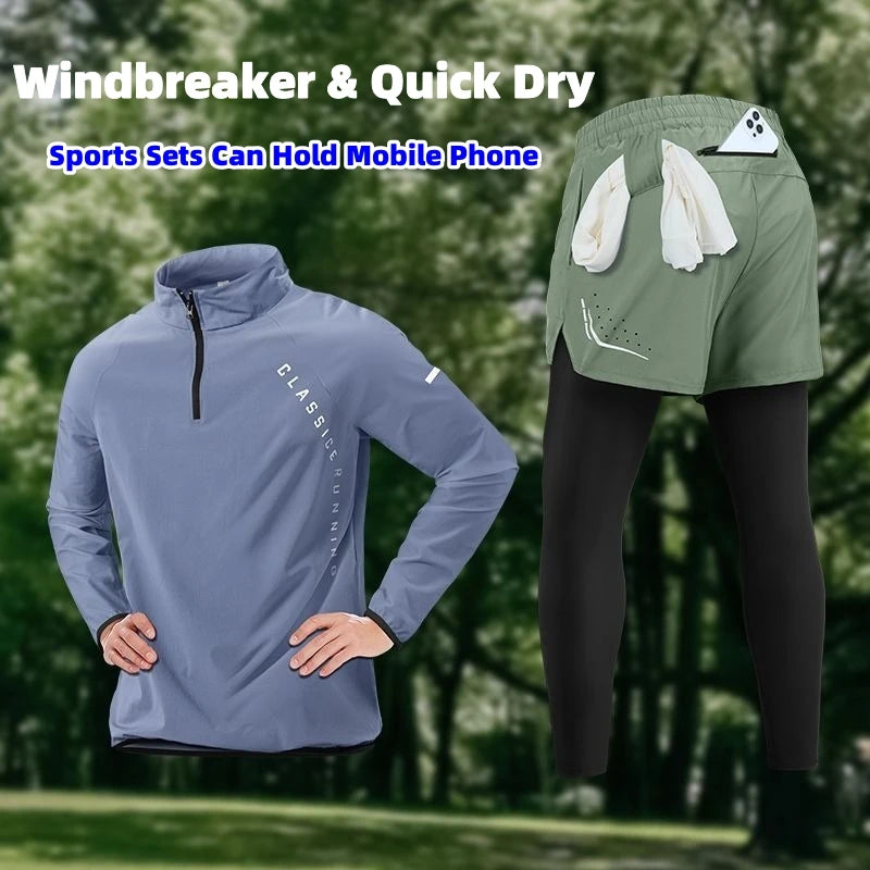 Men's Gym Sets Outdoor Sports Tops Pants Trendy Youth Windbreaker Breathable Tracksuits Jogging Training Wear Quality Clothing