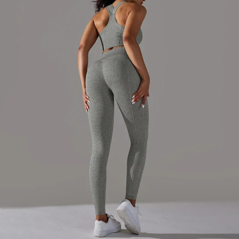 2 Piece Women's Yoga Outfit Set Sports Leggings And Elastic Vest Gym Workout Clothing Sexy Pants for Fitness And Pilates