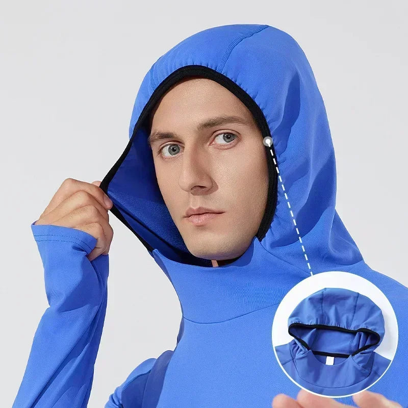 Men Gym Sportswear Hoodie T Shirt Man Long Sleeve Tops Fall Winter Velvet Running Jackets Women Hooded Sports Top Fitness Wear