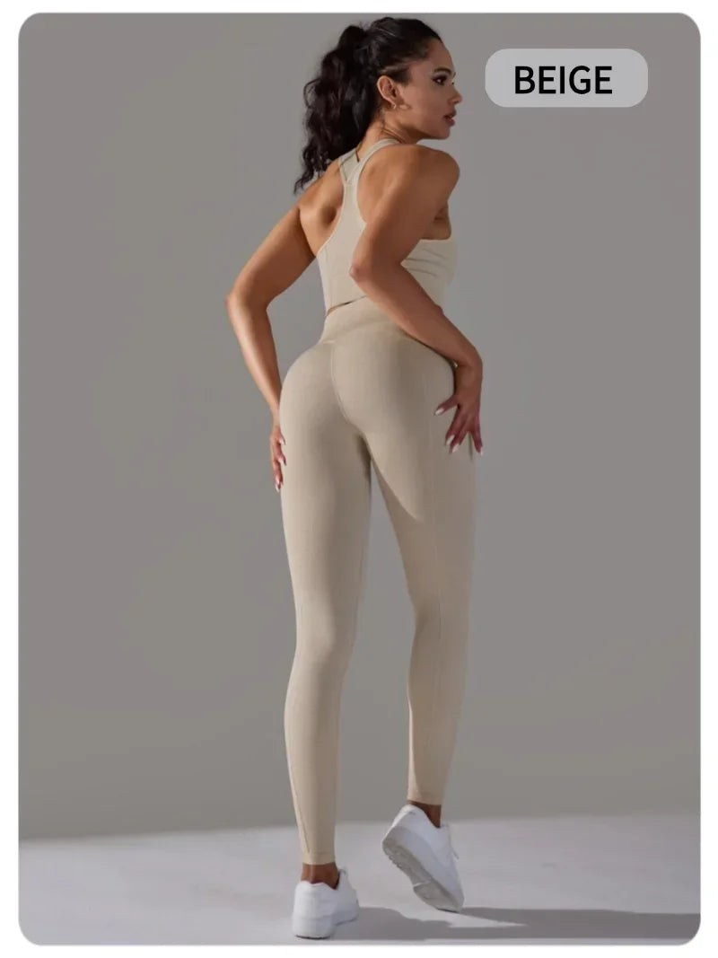2 Piece Women's Yoga Outfit Set Sports Leggings And Elastic Vest Gym Workout Clothing Sexy Pants for Fitness And Pilates