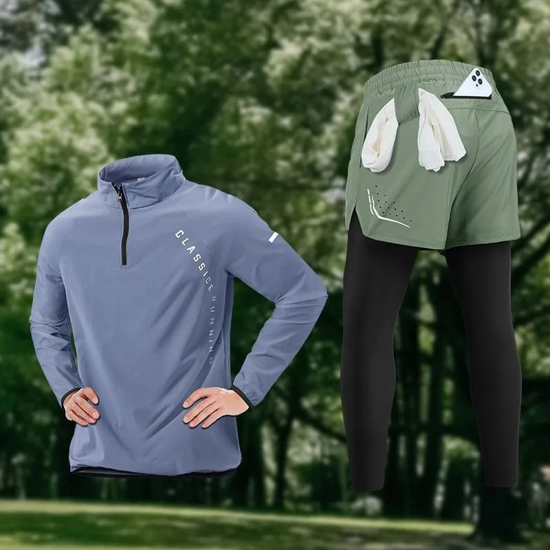 Men's Gym Sets Outdoor Sports Tops Pants Trendy Youth Windbreaker Breathable Tracksuits Jogging Training Wear Quality Clothing