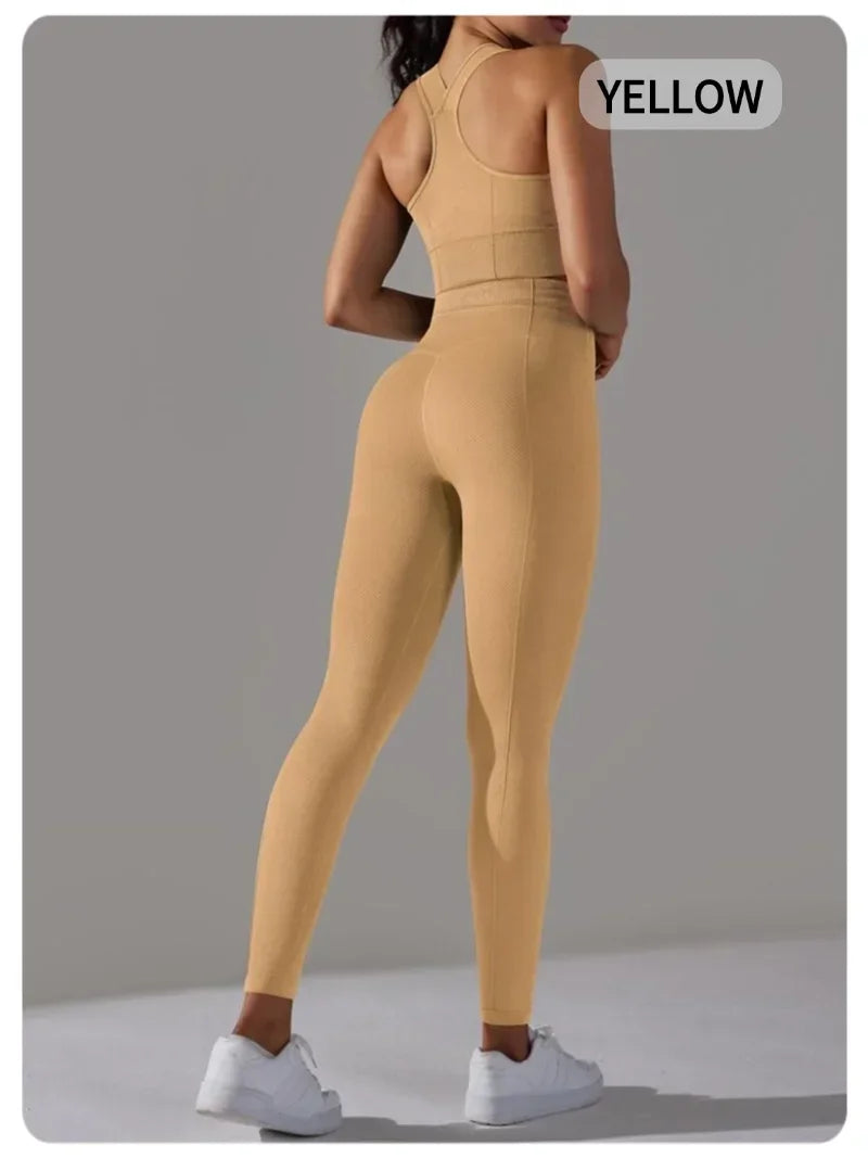 2 Piece Women's Yoga Outfit Set Sports Leggings And Elastic Vest Gym Workout Clothing Sexy Pants for Fitness And Pilates