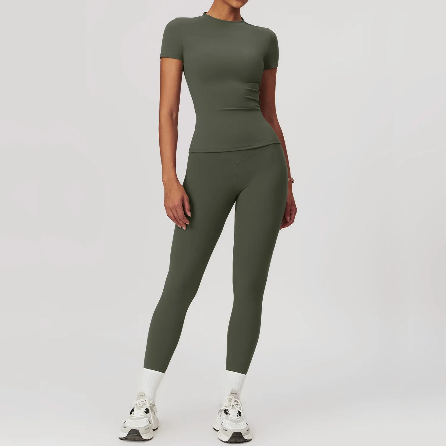 Yoga Set 2 Pieces Women Tracksuits Workout Sportswear Gym Clothing Fitness Long Sleeve Crop Top High Waist Leggings Sports Suits