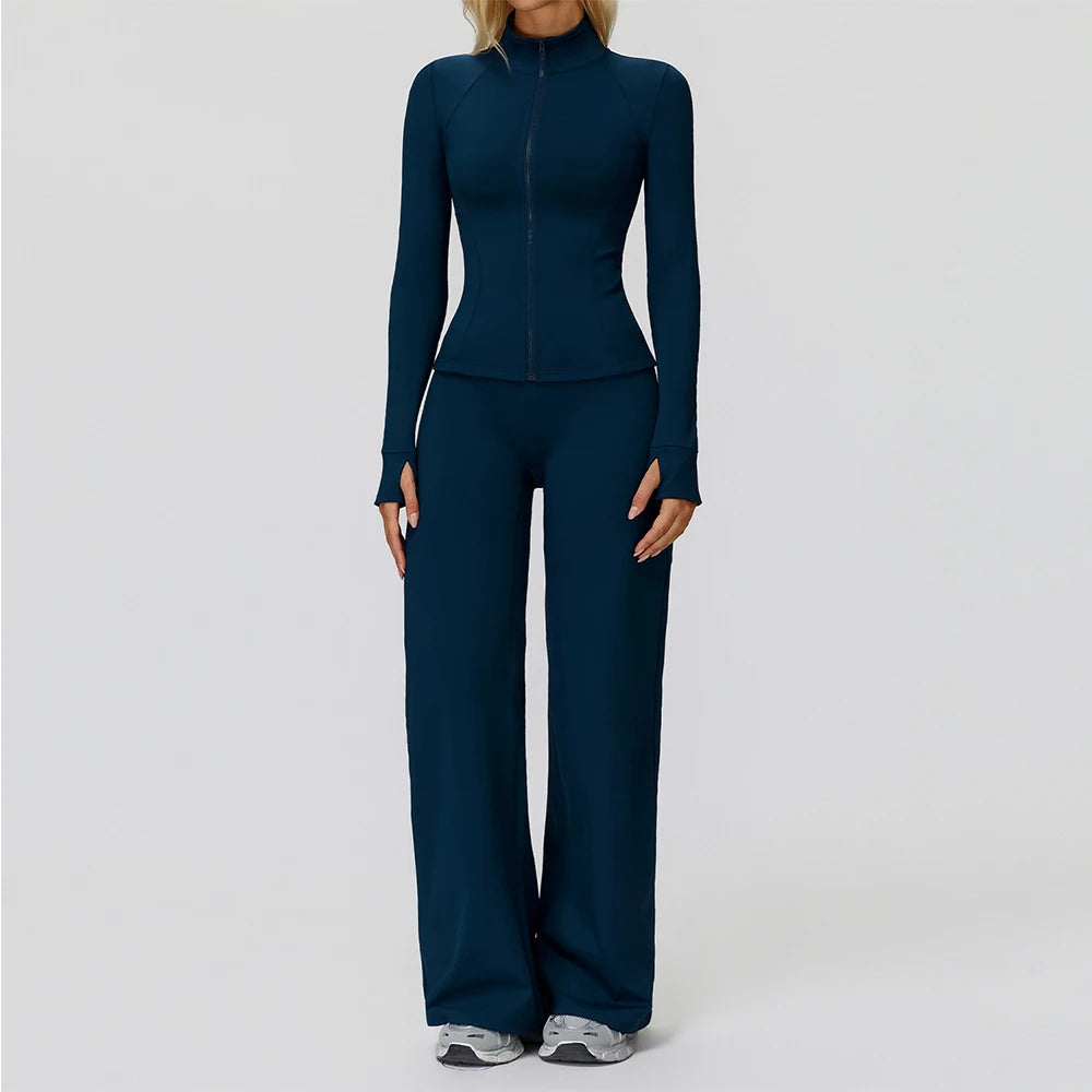 Yoga Clothes Set 2PCS Sportswear Gym Outfits Women Sports Set High Waist Fitness Leggings Running Long Sleeved Workout Tracksuit